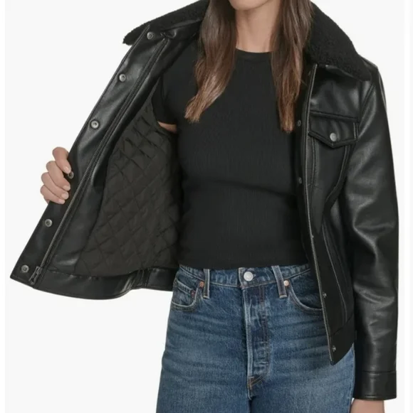 NWT Levi's Faux Leather Tucker Black Jacket Size M Moto Streetwear Retro Utility - Picture 4 of 15